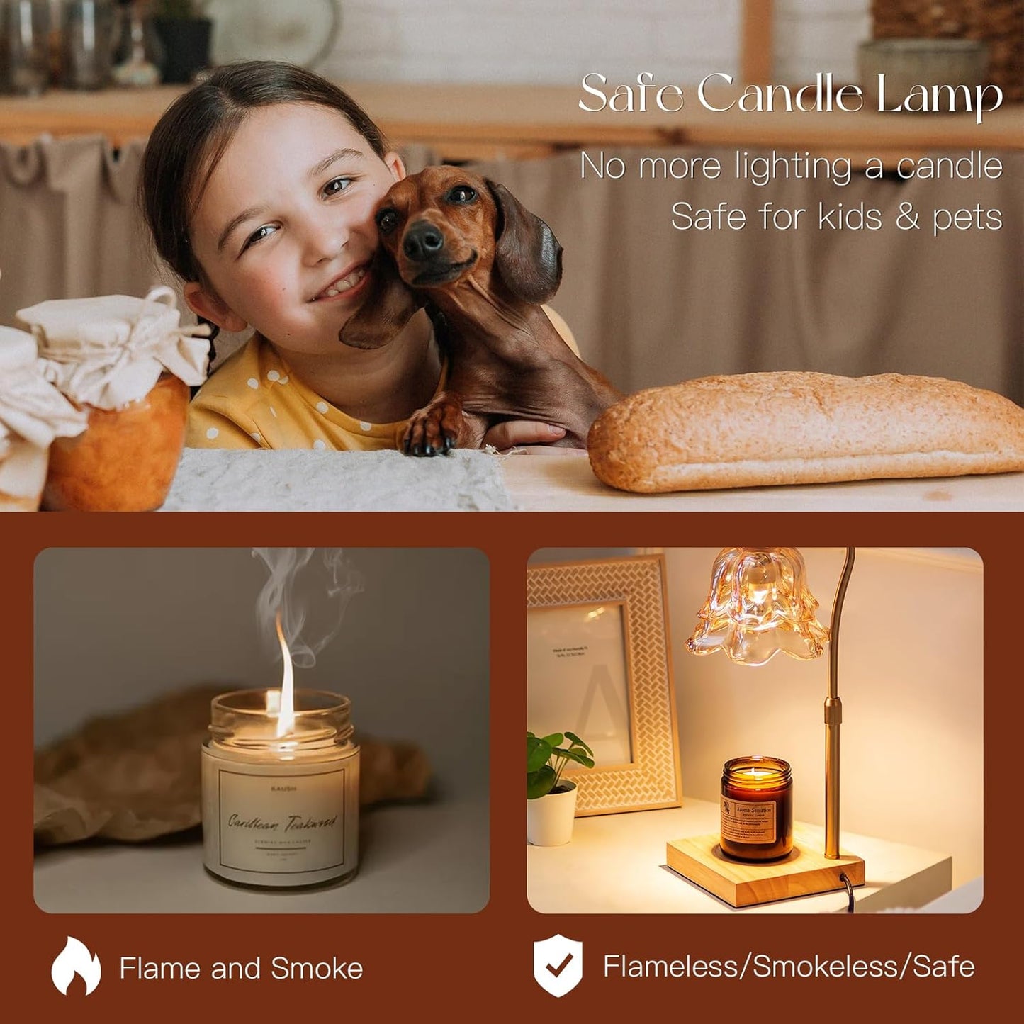 Candle Warmer Lamp with Timer: Flower Gold Candle Lamps Height Adjustable Wax Melt Home Decor House Warming Christmas Gift Mom Gift for Women