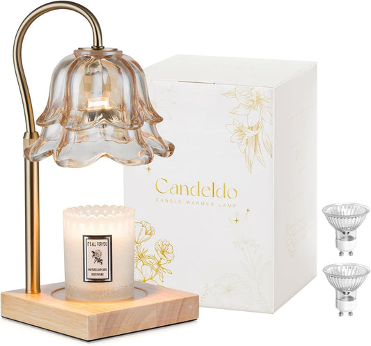 Candle Warmer Lamp with Timer: Flower Gold Candle Lamps Height Adjustable Wax Melt Home Decor House Warming Christmas Gift Mom Gift for Women