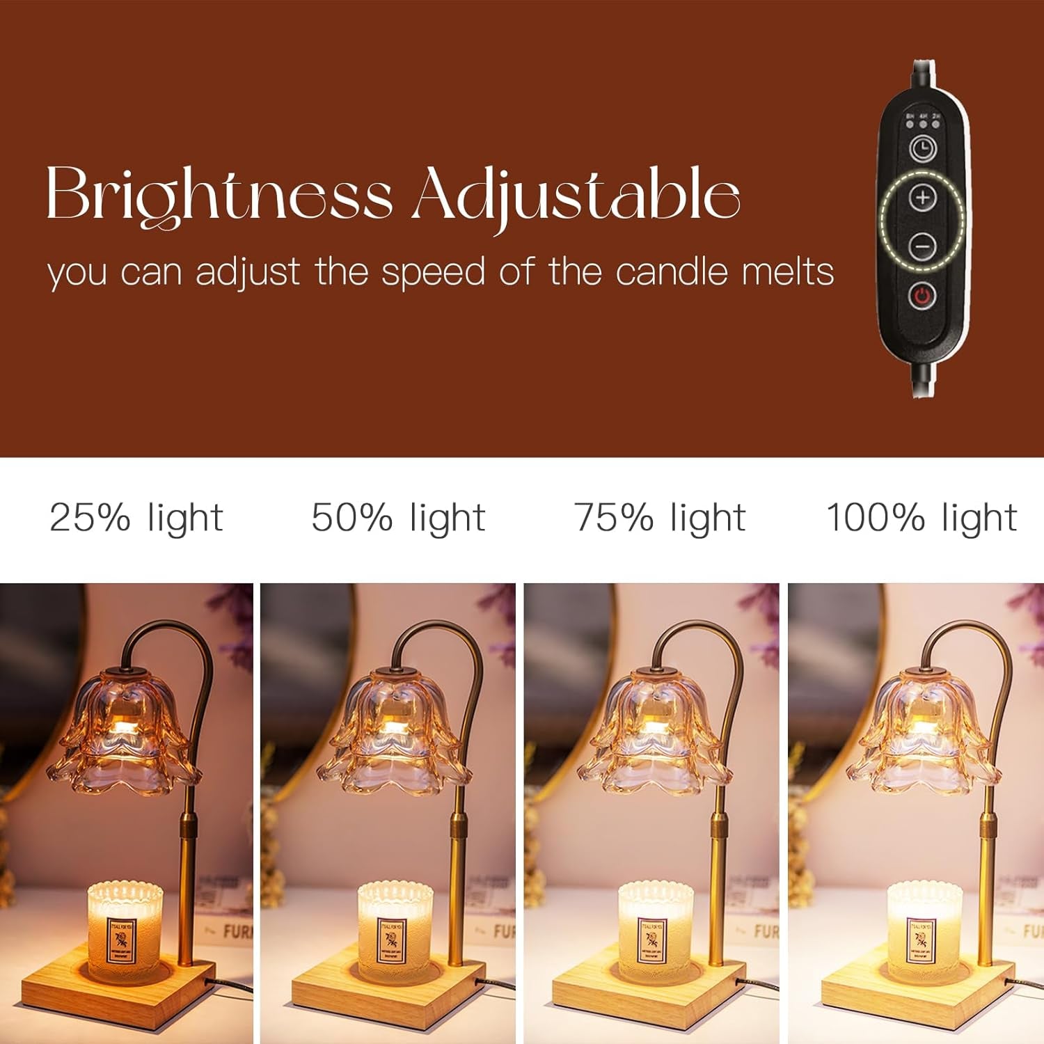 Candle Warmer Lamp with Timer: Flower Gold Candle Lamps Height Adjustable Wax Melt Home Decor House Warming Christmas Gift Mom Gift for Women